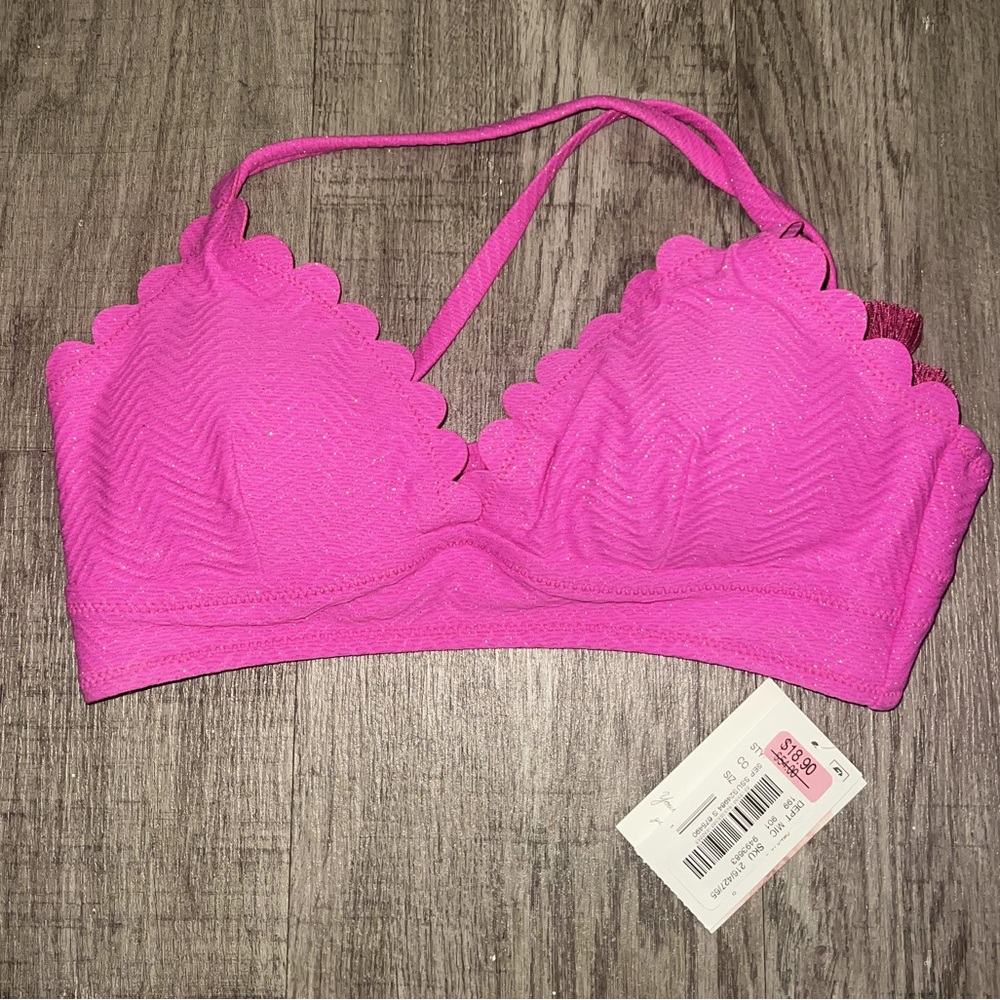 Jessica Simpson Under the Sea Scalloped Edge Cropped Cami Swim Top